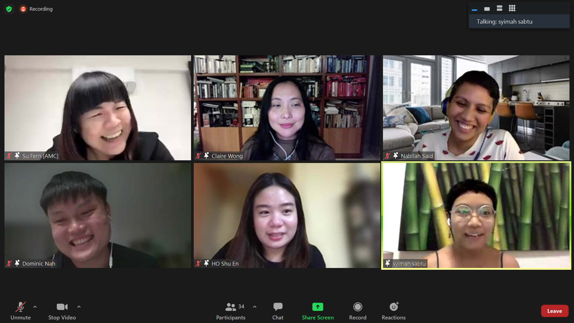 Screenshot of the online watch party & dialogue of 6 panellists for The Vault: RE:CALL.