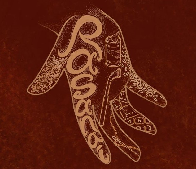 The image features a line art illustration of a hand with henna tattoo and the word "Rasanai" drawn out across the palm.